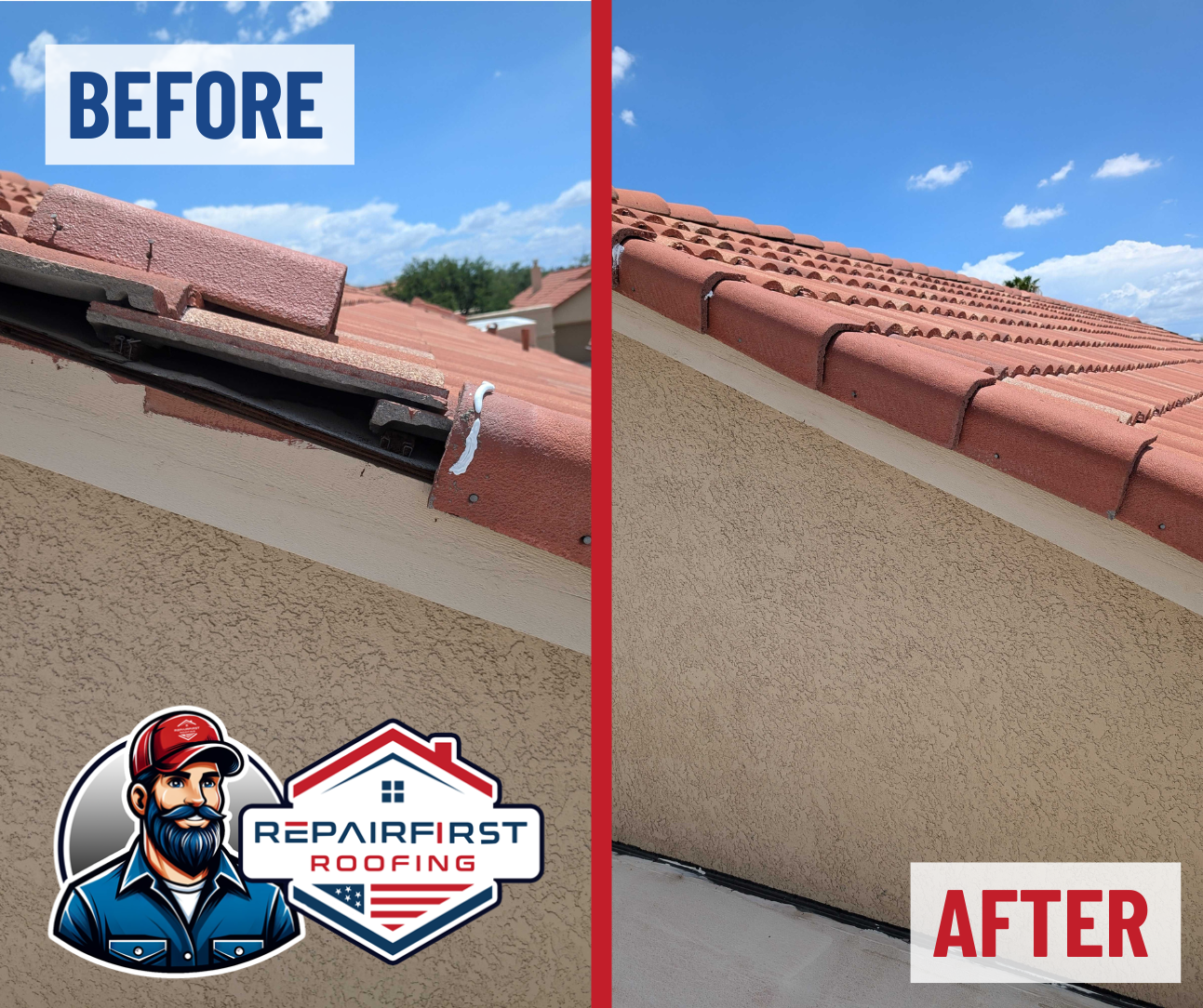 Before and After Tile Roof Repair